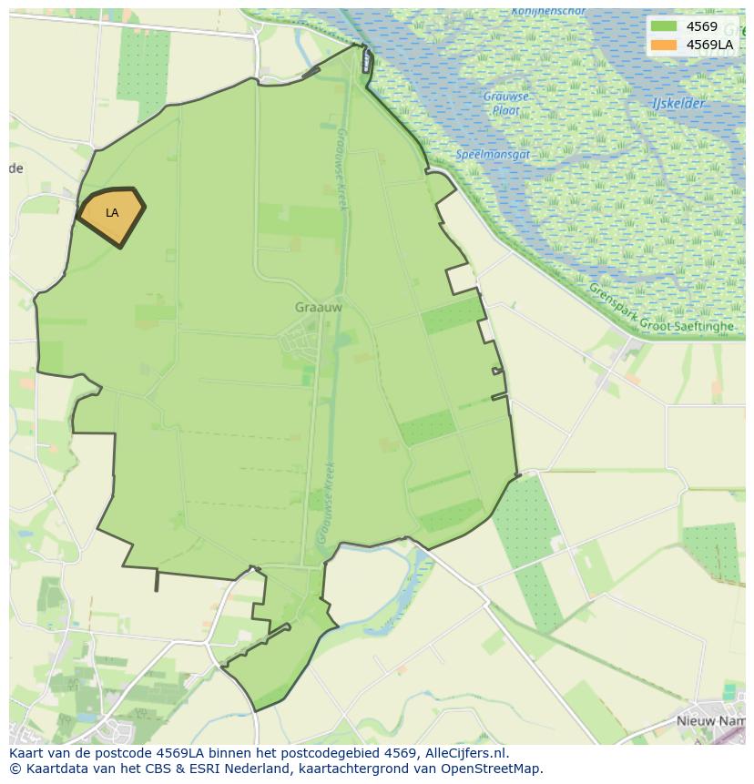 Afbeelding van het postcodegebied 4569 LA op de kaart.