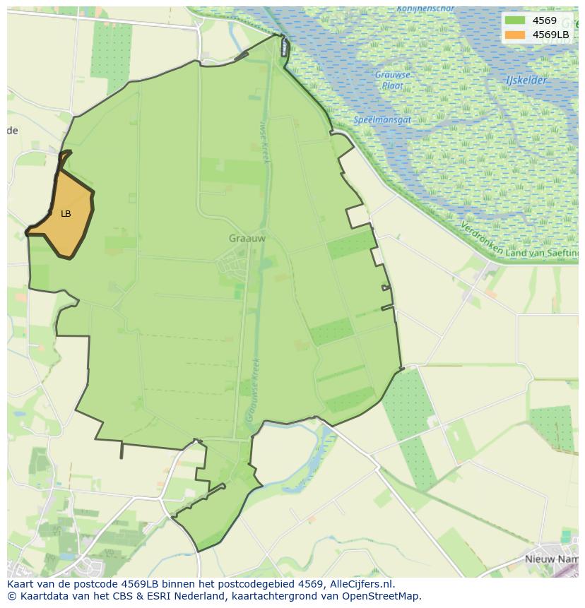 Afbeelding van het postcodegebied 4569 LB op de kaart.