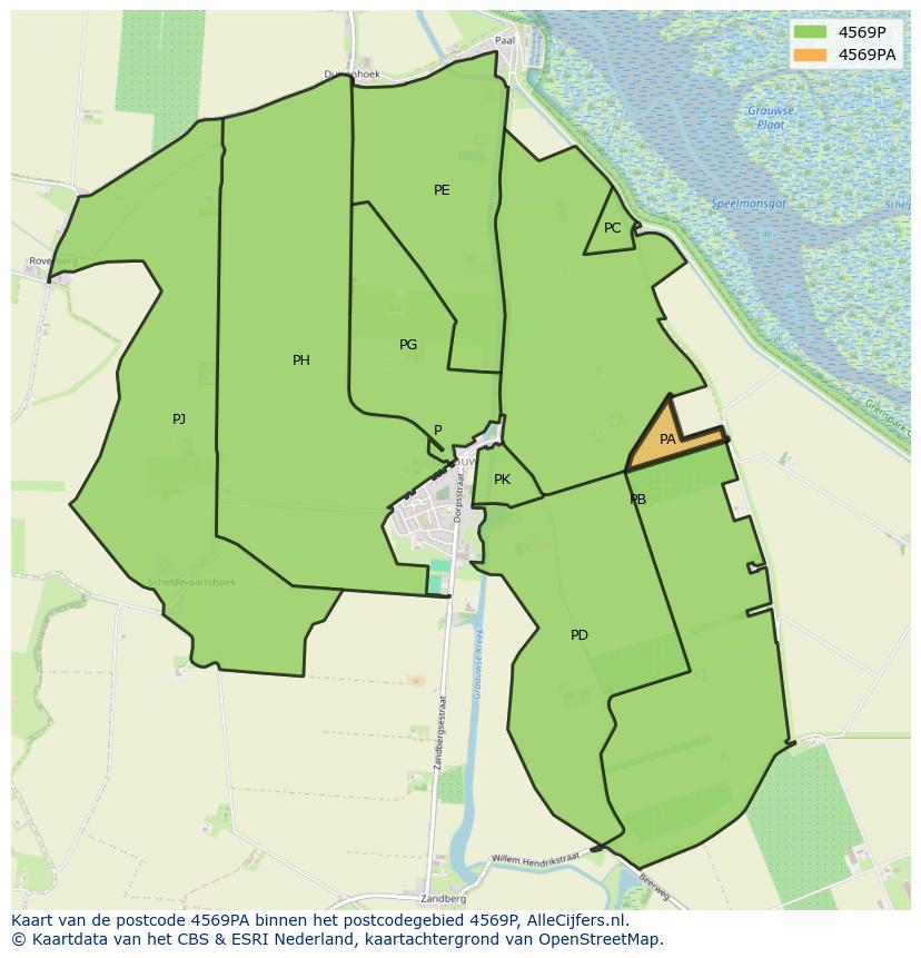 Afbeelding van het postcodegebied 4569 PA op de kaart.