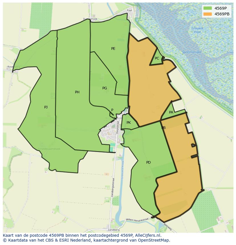 Afbeelding van het postcodegebied 4569 PB op de kaart.