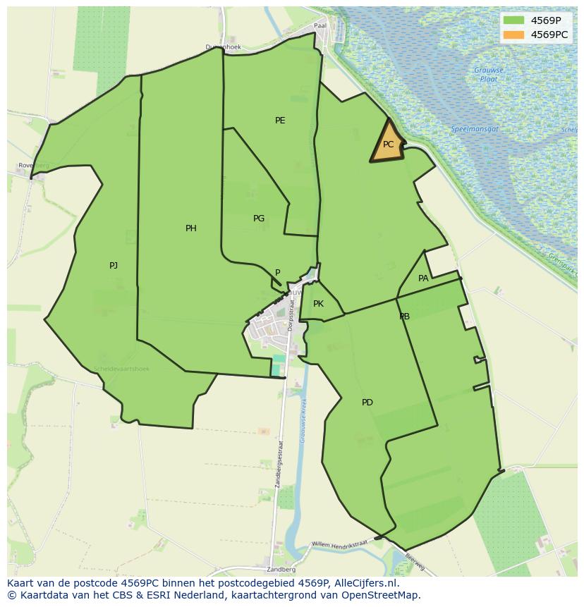 Afbeelding van het postcodegebied 4569 PC op de kaart.