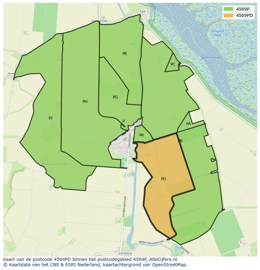 Afbeelding van het postcodegebied 4569 PD op de kaart.