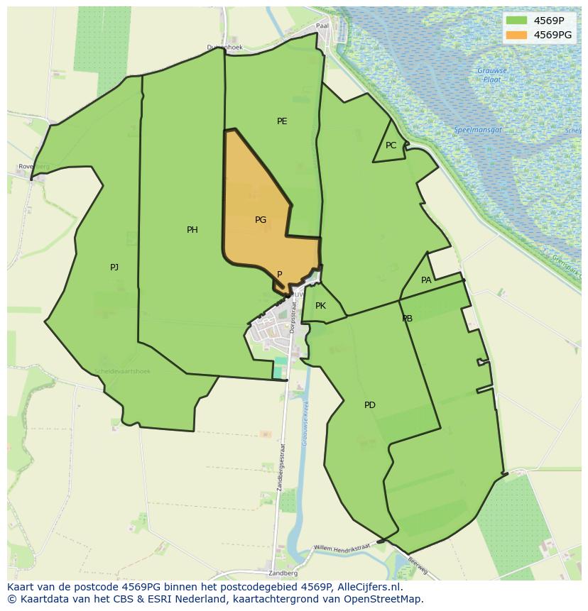 Afbeelding van het postcodegebied 4569 PG op de kaart.