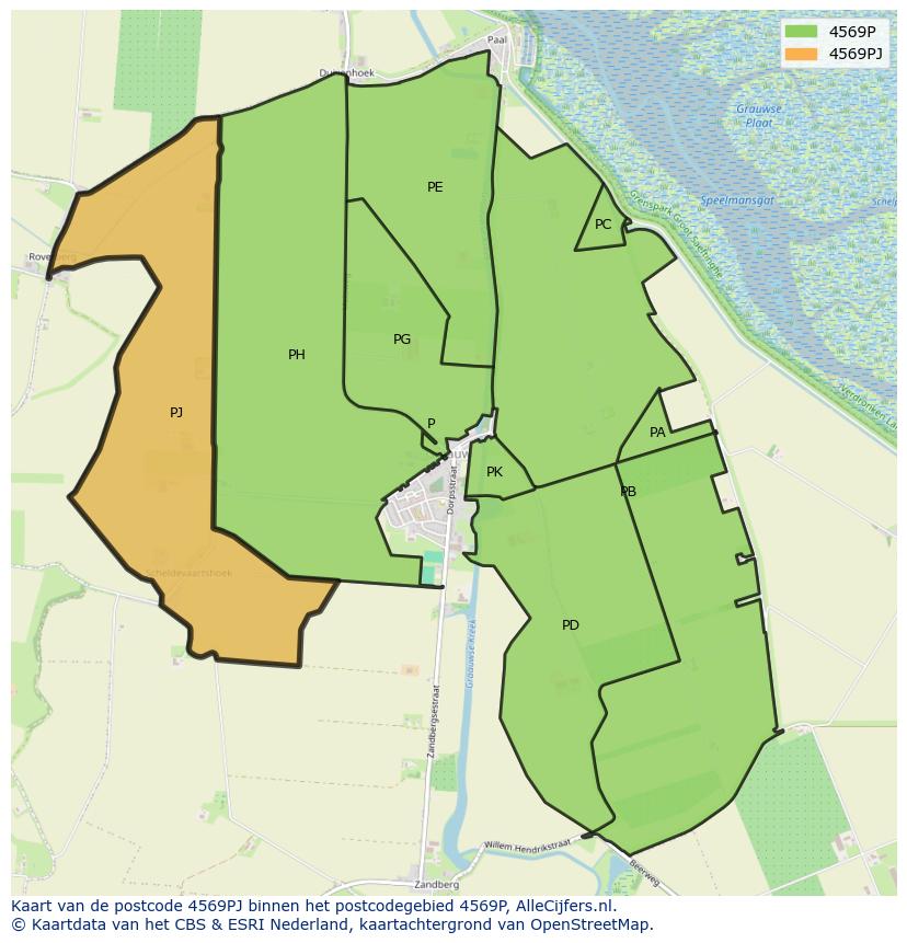 Afbeelding van het postcodegebied 4569 PJ op de kaart.