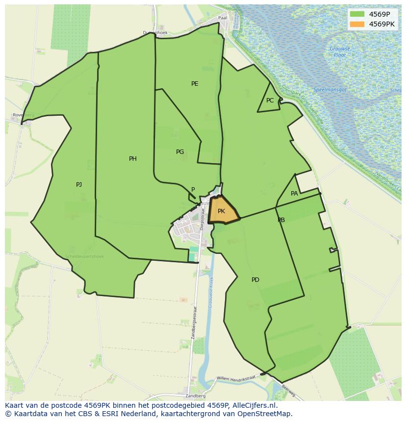 Afbeelding van het postcodegebied 4569 PK op de kaart.