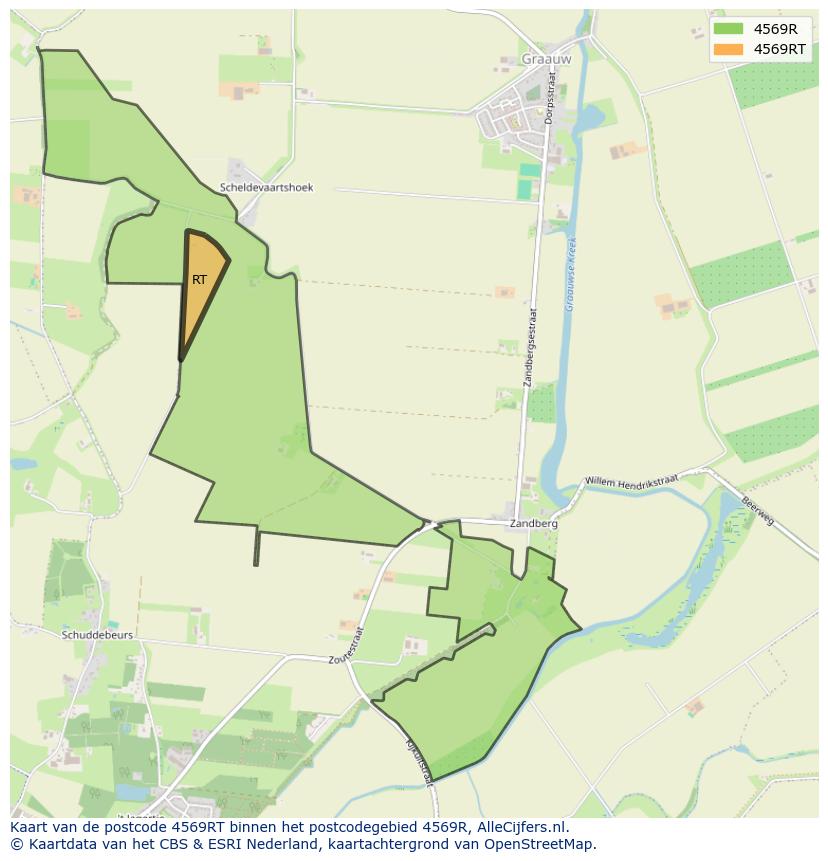 Afbeelding van het postcodegebied 4569 RT op de kaart.