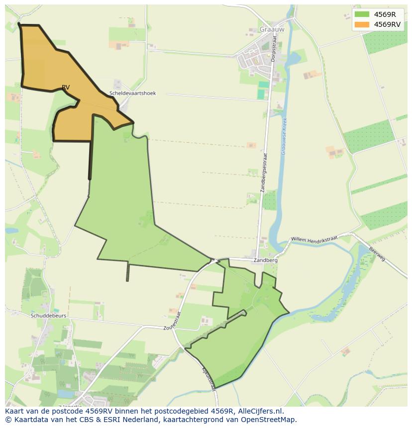 Afbeelding van het postcodegebied 4569 RV op de kaart.