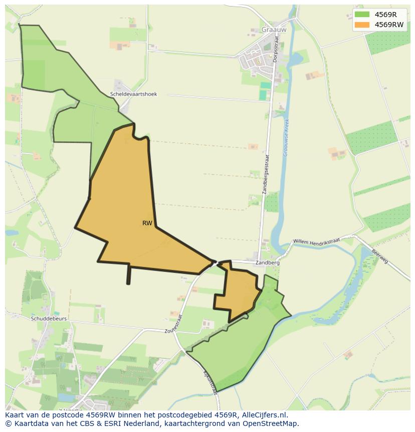 Afbeelding van het postcodegebied 4569 RW op de kaart.