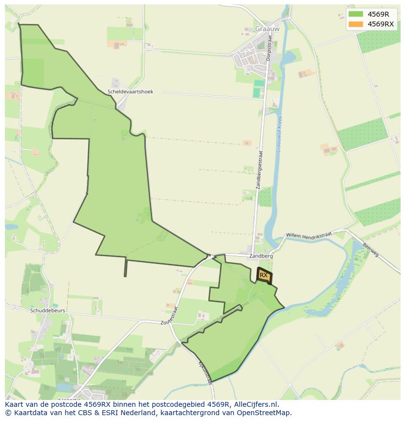 Afbeelding van het postcodegebied 4569 RX op de kaart.