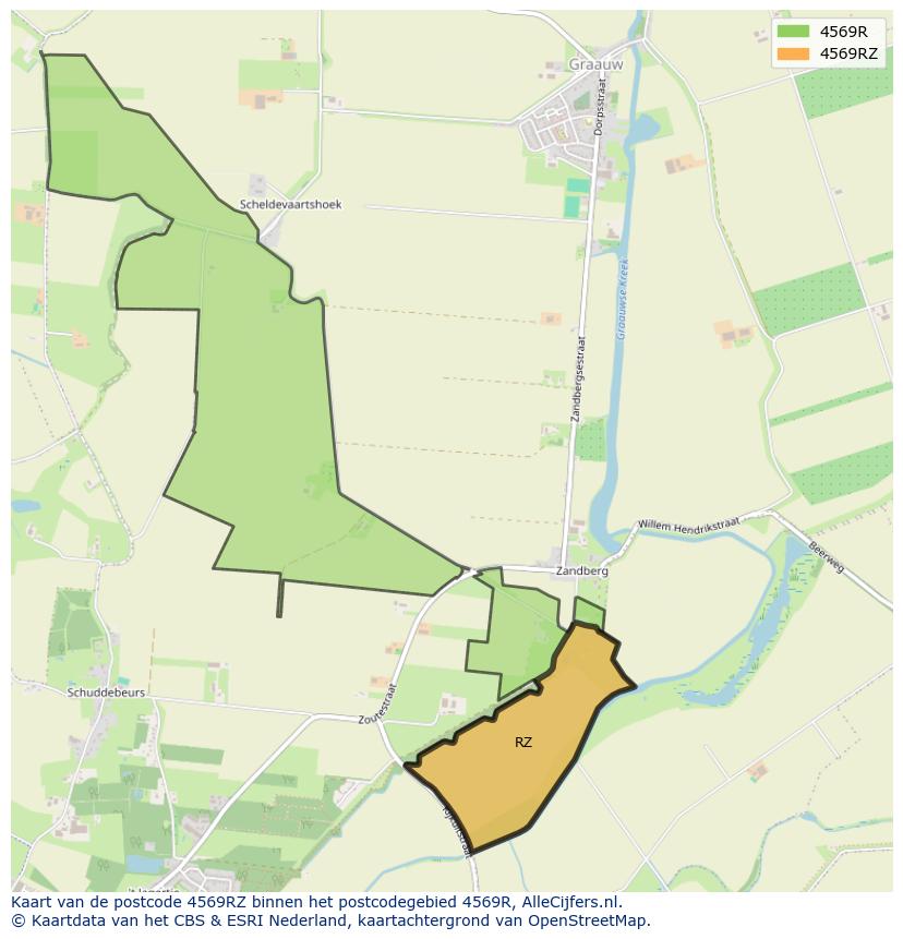 Afbeelding van het postcodegebied 4569 RZ op de kaart.