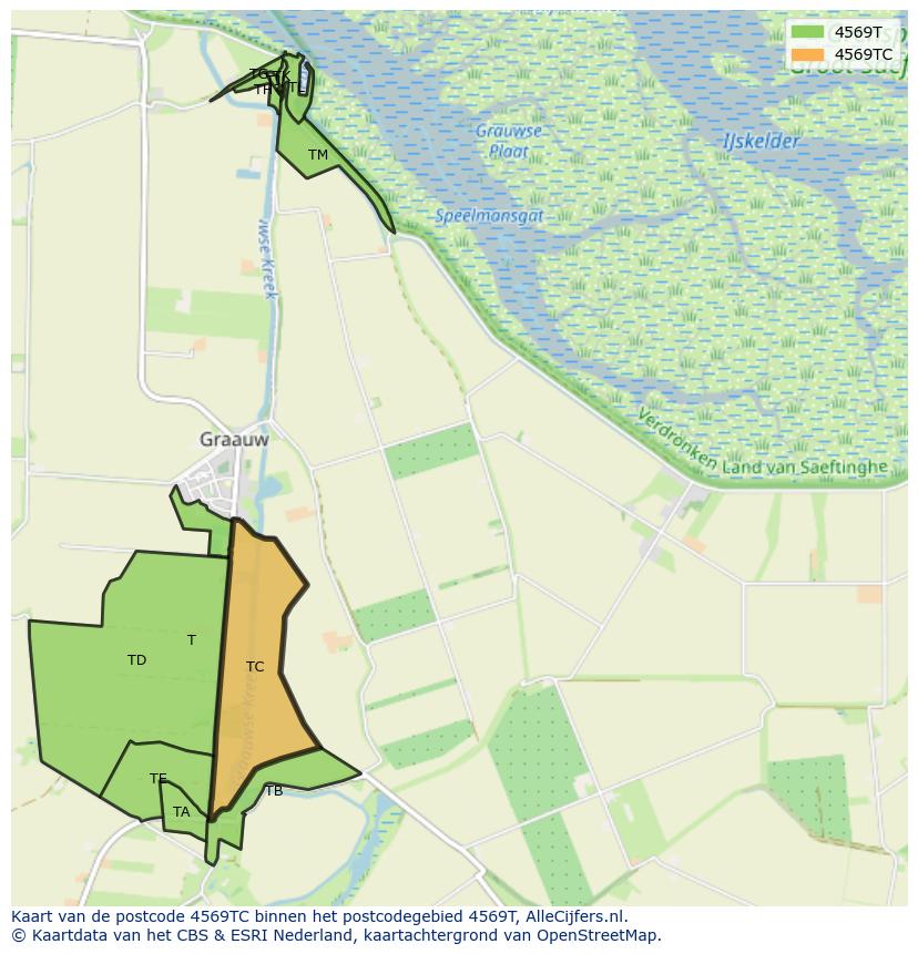 Afbeelding van het postcodegebied 4569 TC op de kaart.