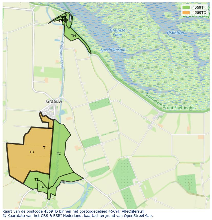 Afbeelding van het postcodegebied 4569 TD op de kaart.