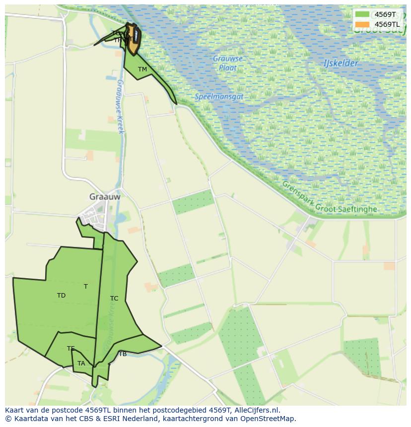 Afbeelding van het postcodegebied 4569 TL op de kaart.