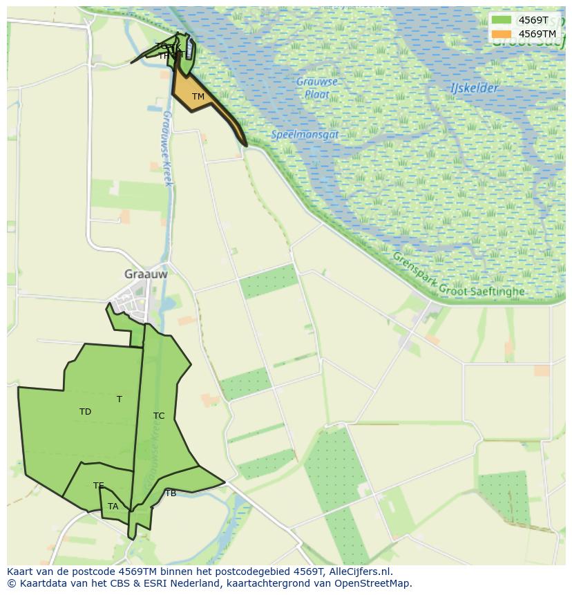 Afbeelding van het postcodegebied 4569 TM op de kaart.