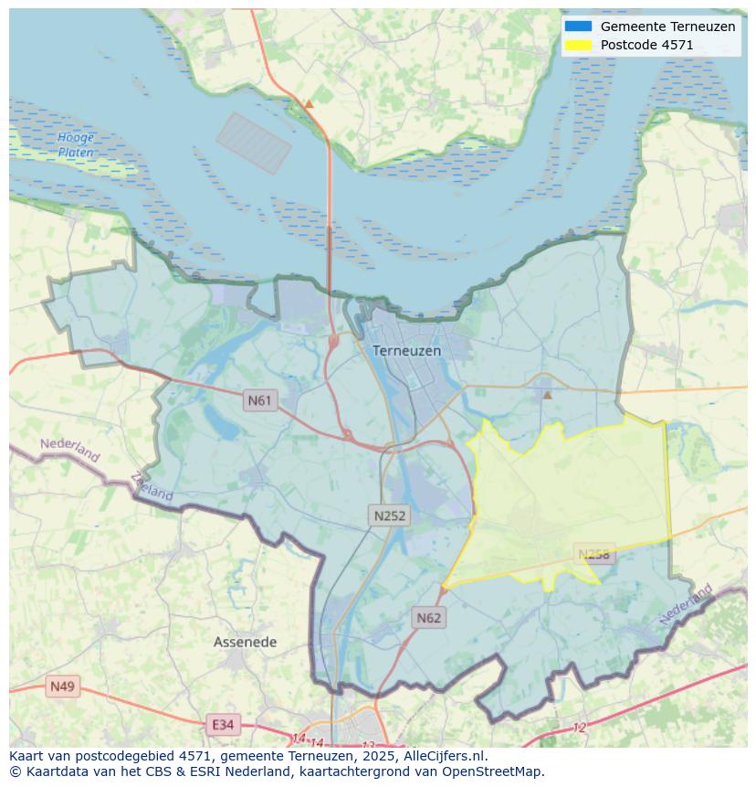 Afbeelding van het postcodegebied 4571 op de kaart.