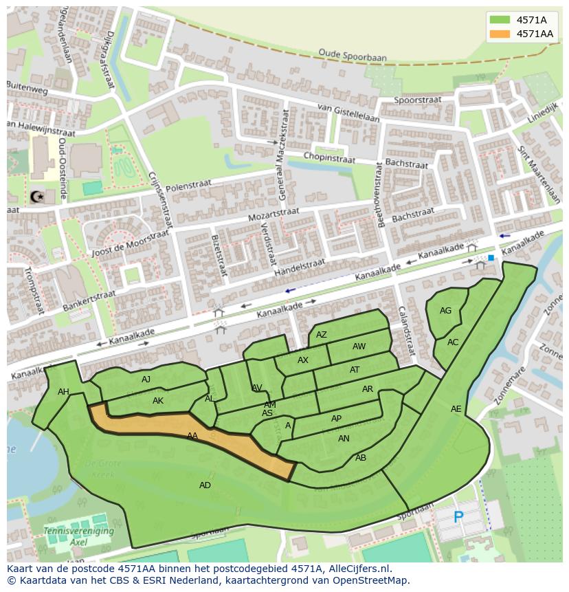 Afbeelding van het postcodegebied 4571 AA op de kaart.
