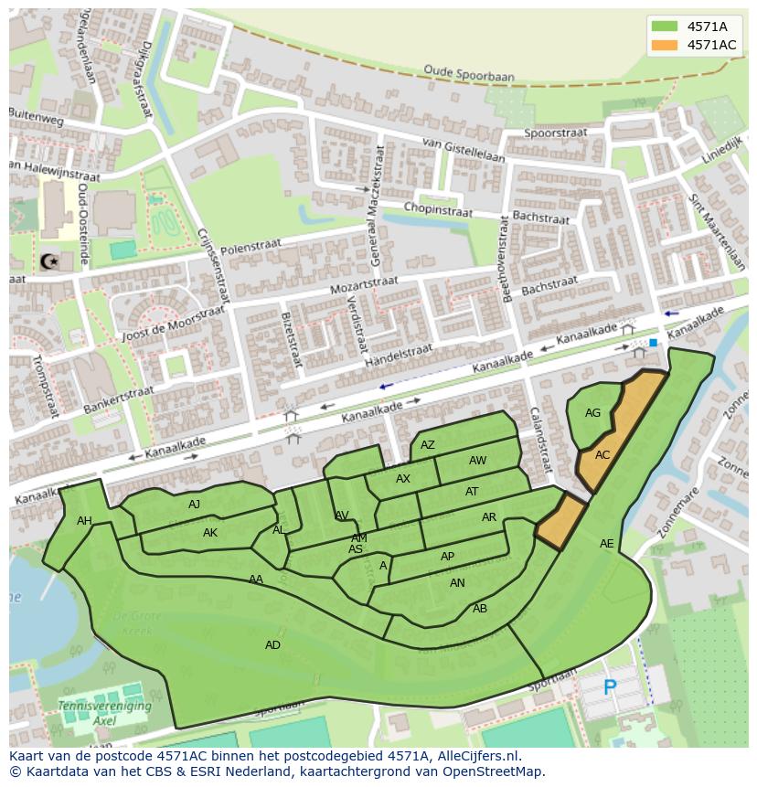 Afbeelding van het postcodegebied 4571 AC op de kaart.