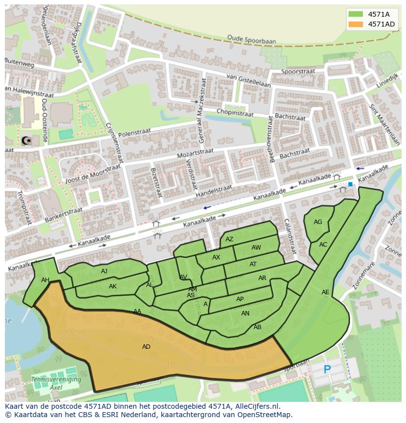 Afbeelding van het postcodegebied 4571 AD op de kaart.