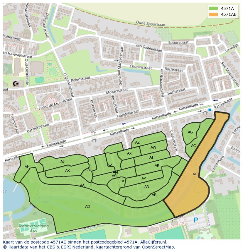 Afbeelding van het postcodegebied 4571 AE op de kaart.