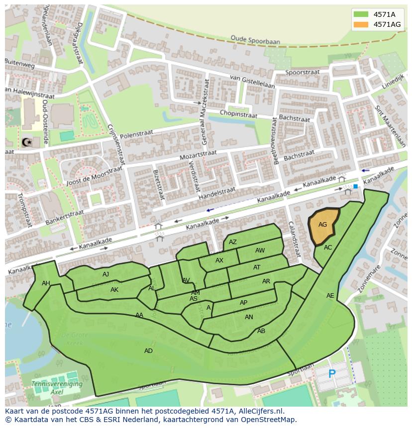 Afbeelding van het postcodegebied 4571 AG op de kaart.