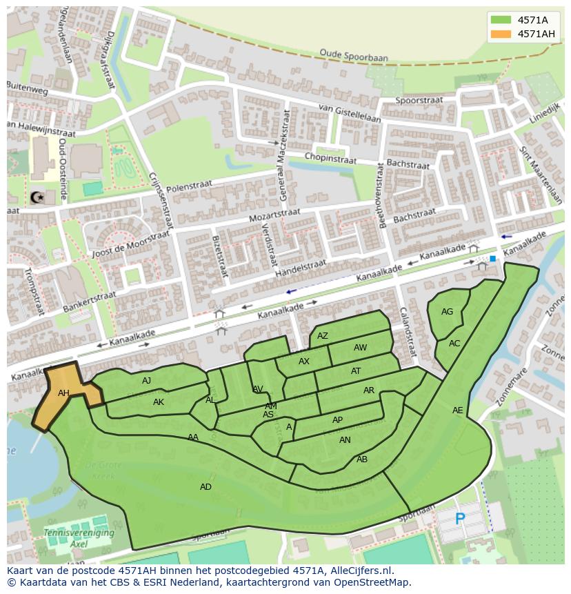Afbeelding van het postcodegebied 4571 AH op de kaart.