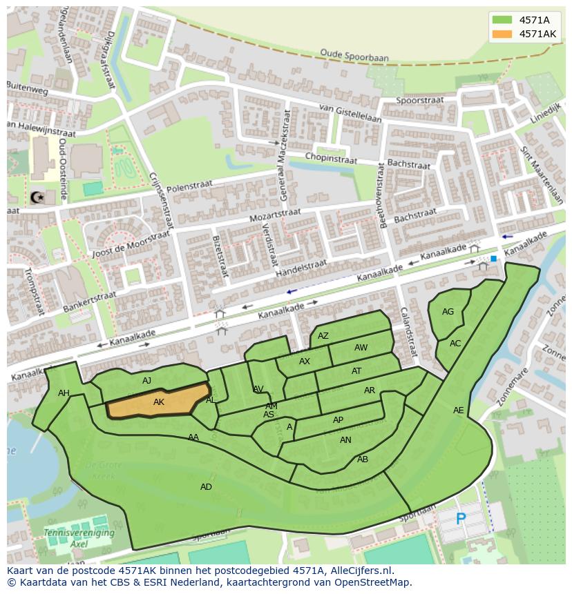 Afbeelding van het postcodegebied 4571 AK op de kaart.