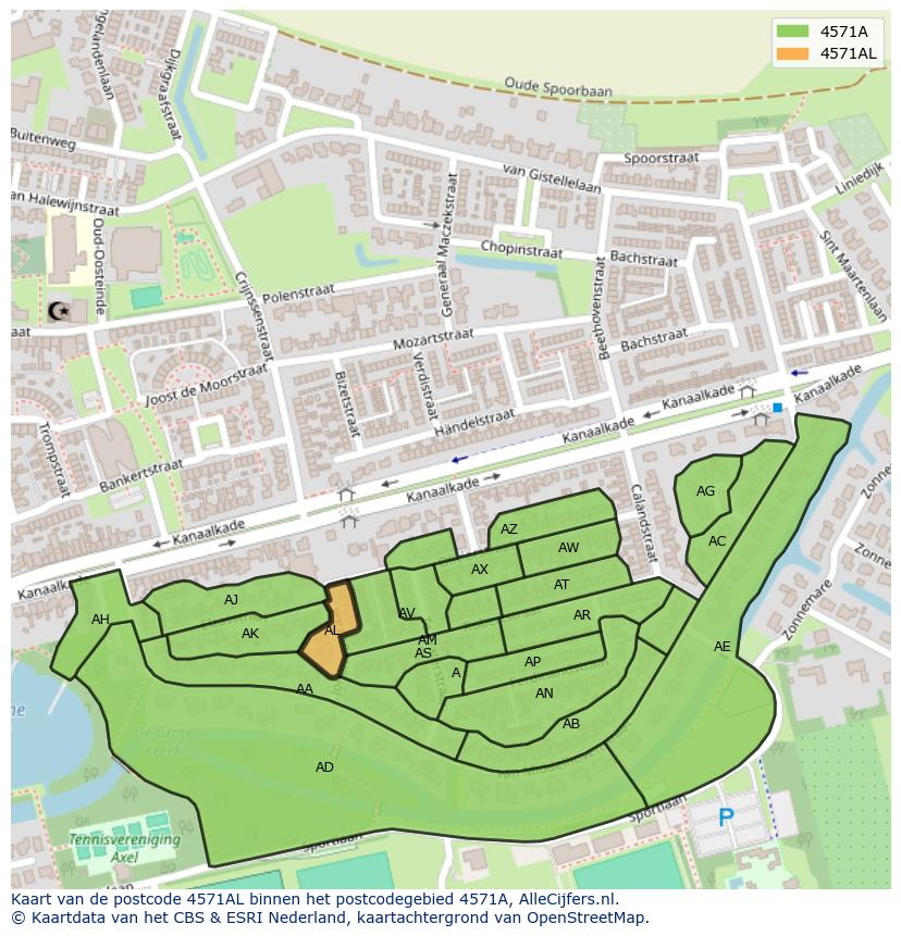 Afbeelding van het postcodegebied 4571 AL op de kaart.
