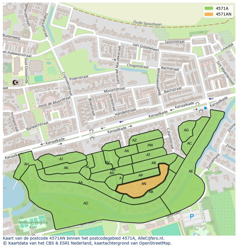 Afbeelding van het postcodegebied 4571 AN op de kaart.