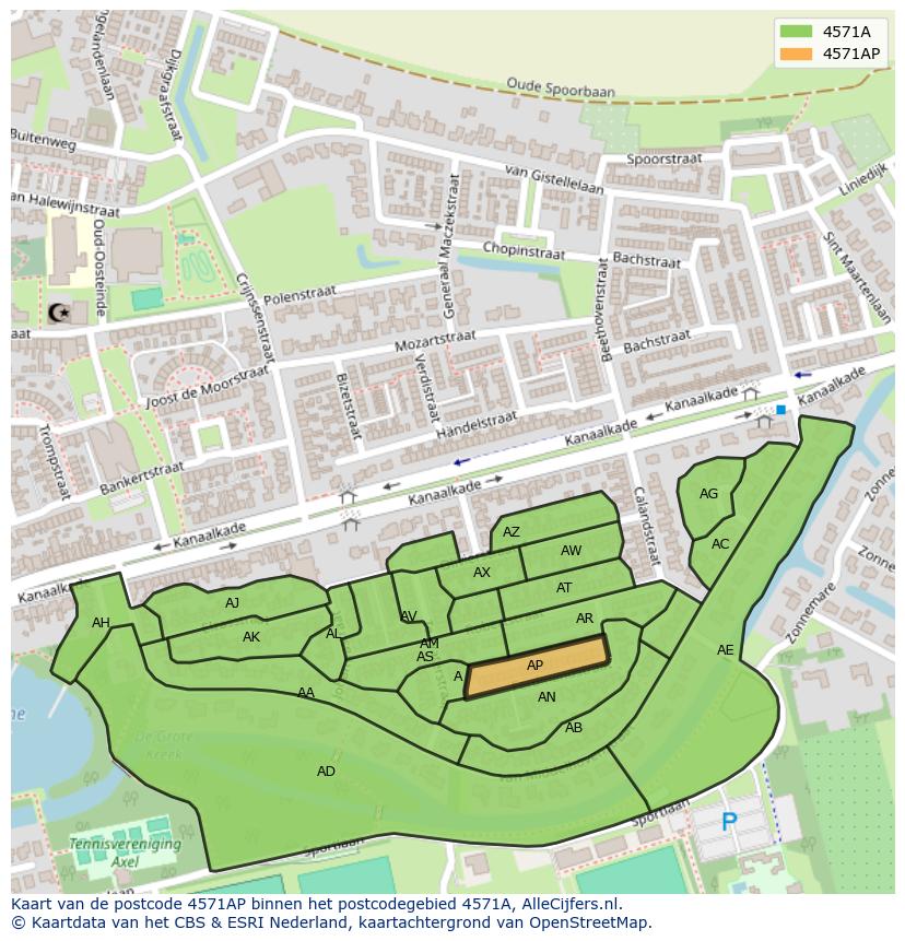 Afbeelding van het postcodegebied 4571 AP op de kaart.