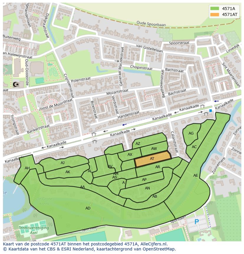 Afbeelding van het postcodegebied 4571 AT op de kaart.