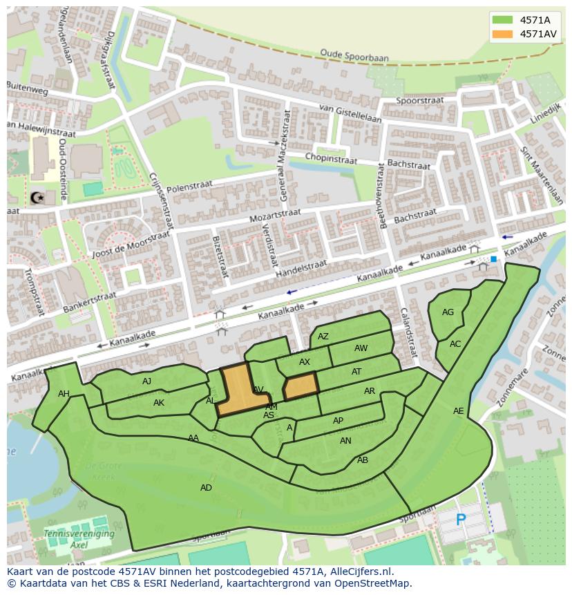 Afbeelding van het postcodegebied 4571 AV op de kaart.