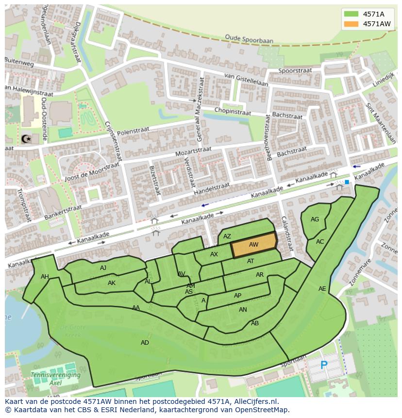 Afbeelding van het postcodegebied 4571 AW op de kaart.