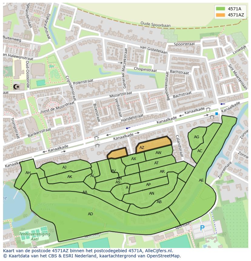Afbeelding van het postcodegebied 4571 AZ op de kaart.