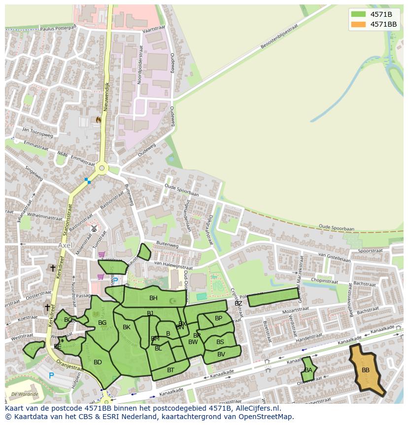Afbeelding van het postcodegebied 4571 BB op de kaart.