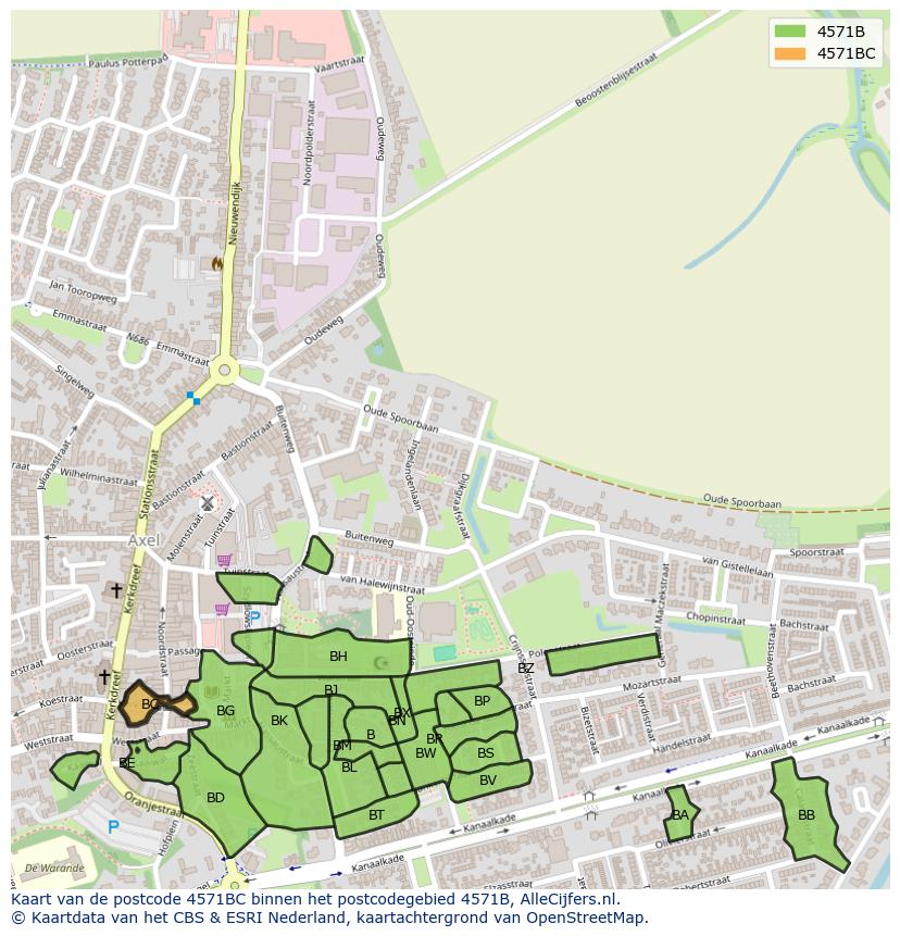 Afbeelding van het postcodegebied 4571 BC op de kaart.