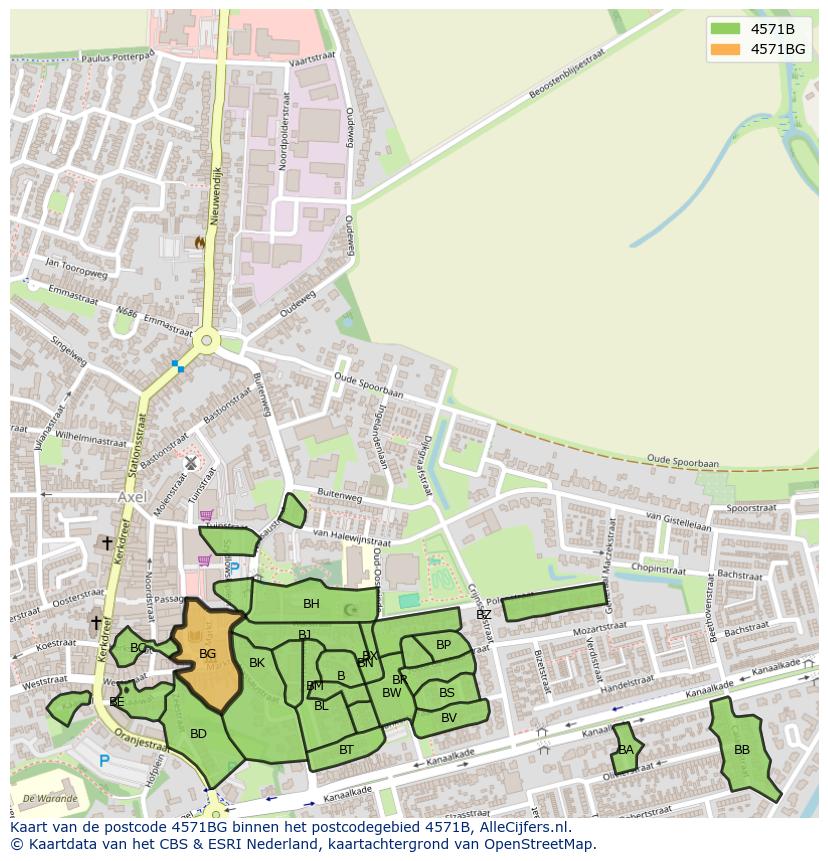 Afbeelding van het postcodegebied 4571 BG op de kaart.