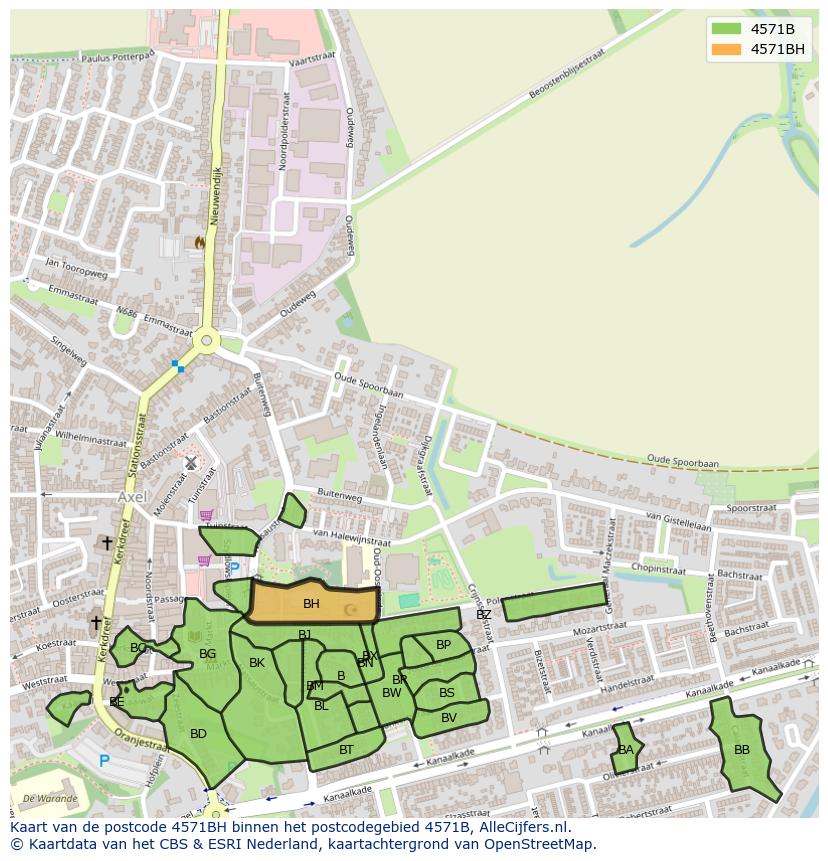 Afbeelding van het postcodegebied 4571 BH op de kaart.