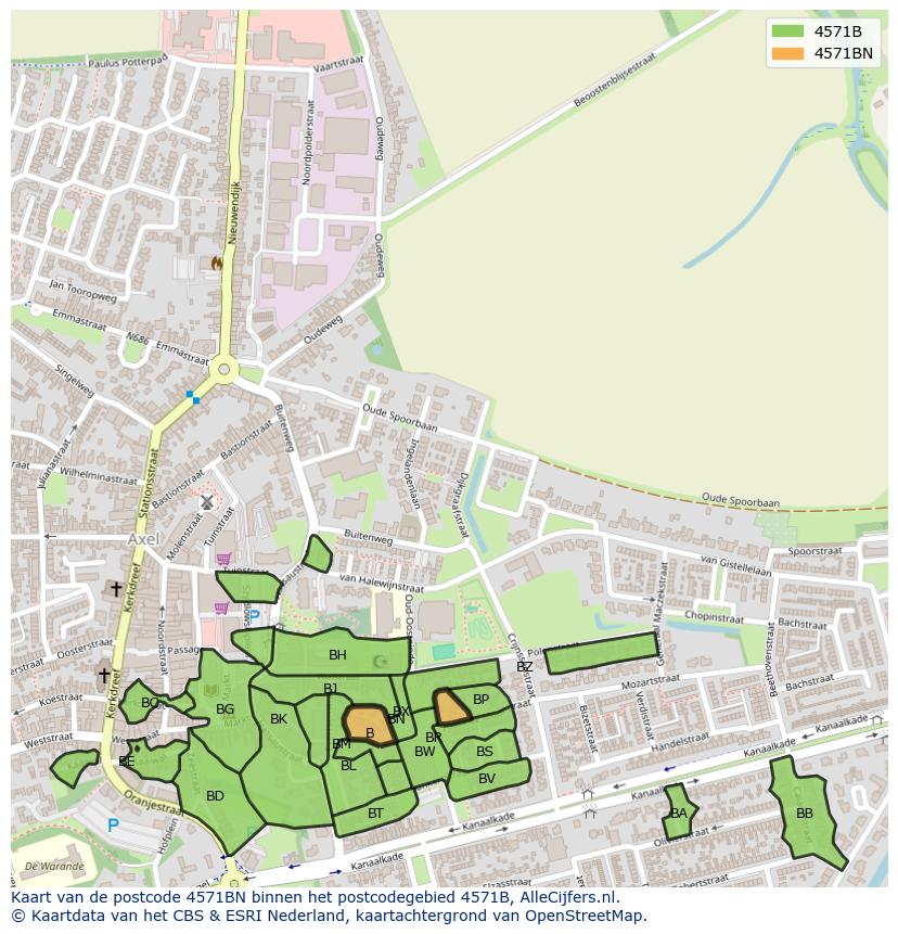 Afbeelding van het postcodegebied 4571 BN op de kaart.