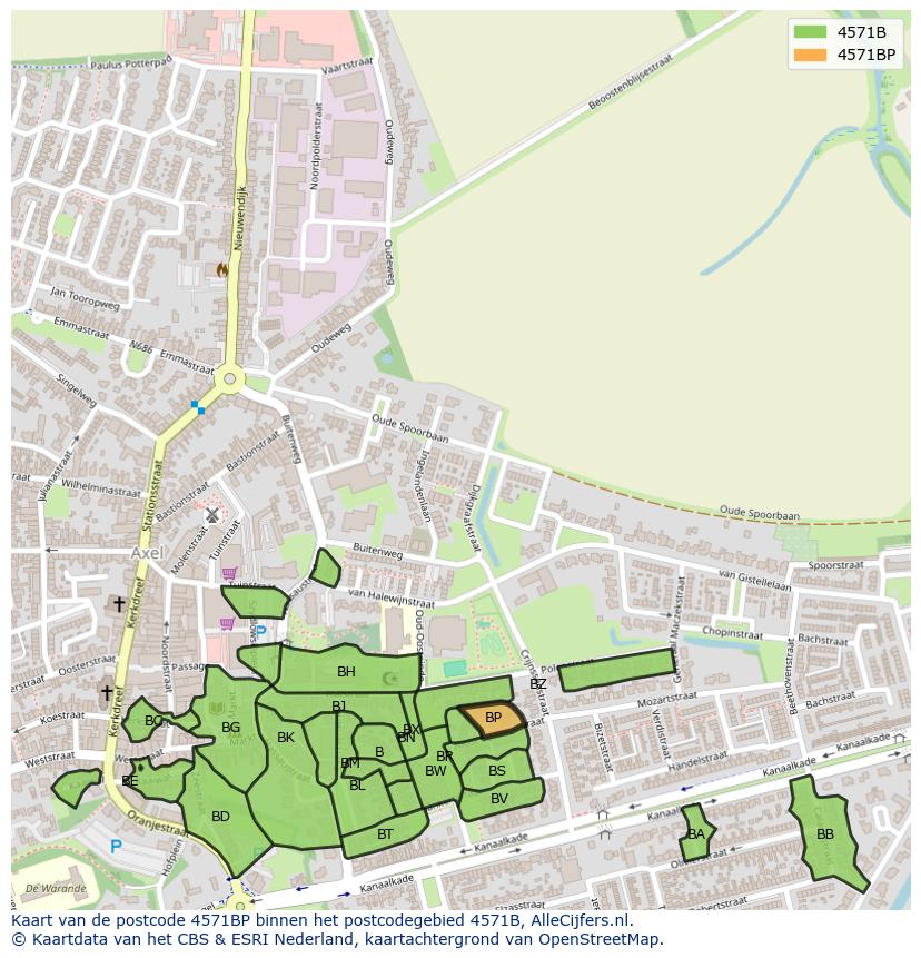 Afbeelding van het postcodegebied 4571 BP op de kaart.