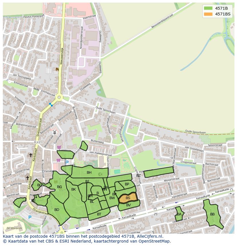 Afbeelding van het postcodegebied 4571 BS op de kaart.
