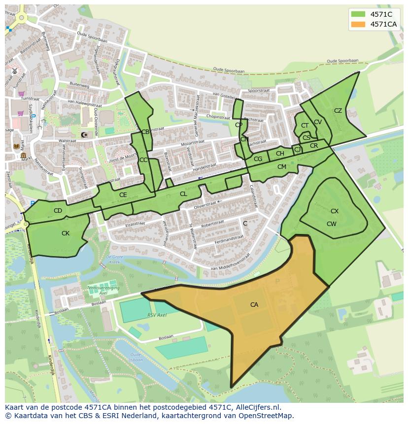 Afbeelding van het postcodegebied 4571 CA op de kaart.