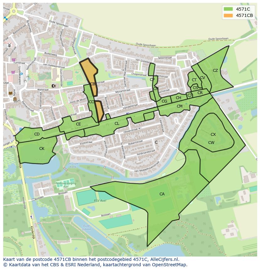 Afbeelding van het postcodegebied 4571 CB op de kaart.