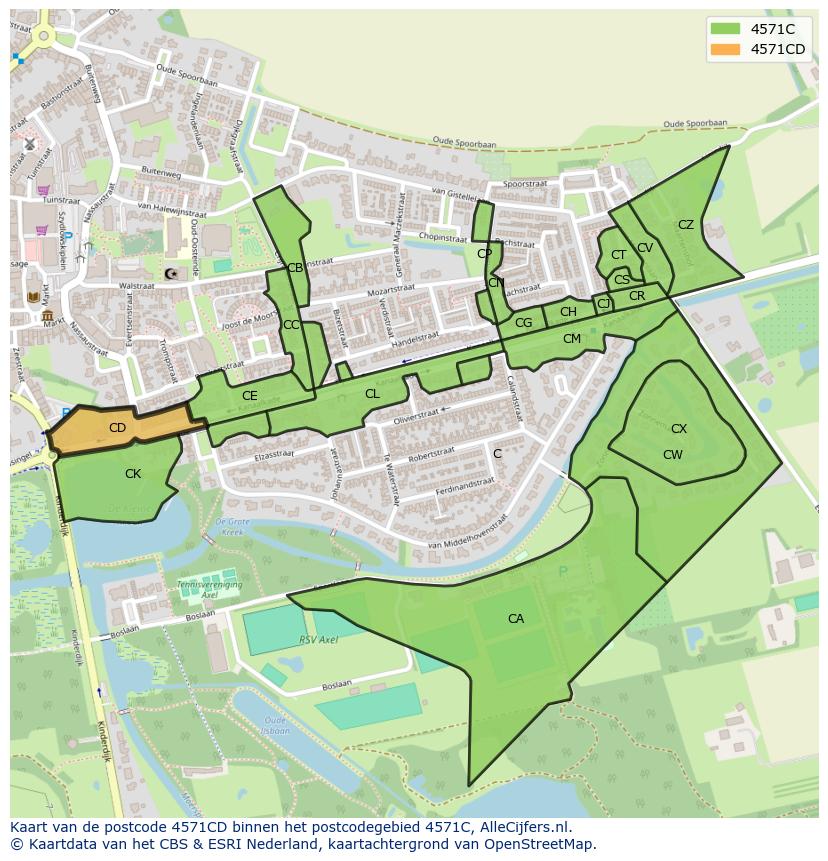 Afbeelding van het postcodegebied 4571 CD op de kaart.