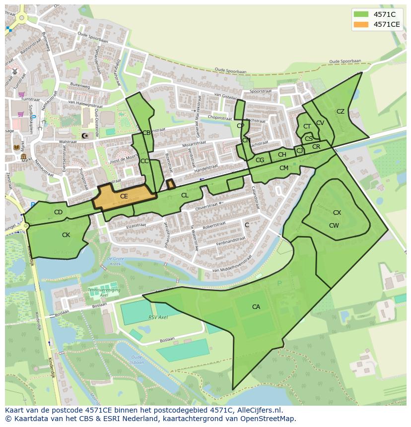 Afbeelding van het postcodegebied 4571 CE op de kaart.