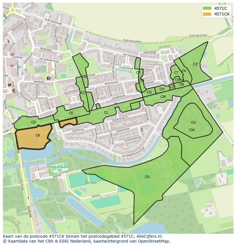 Afbeelding van het postcodegebied 4571 CK op de kaart.