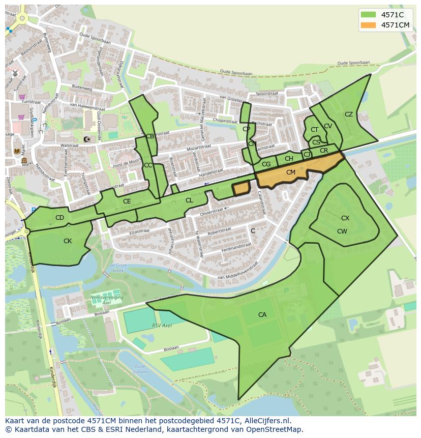 Afbeelding van het postcodegebied 4571 CM op de kaart.
