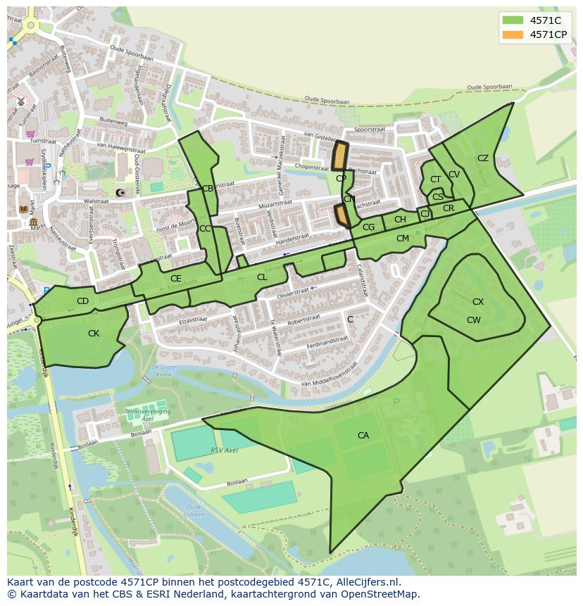 Afbeelding van het postcodegebied 4571 CP op de kaart.