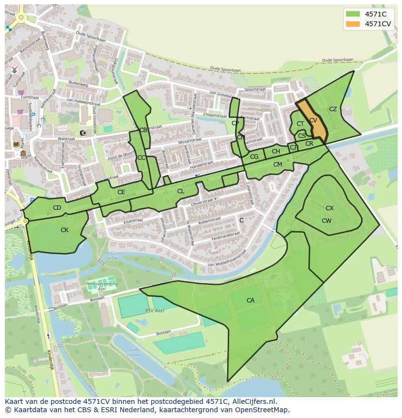 Afbeelding van het postcodegebied 4571 CV op de kaart.