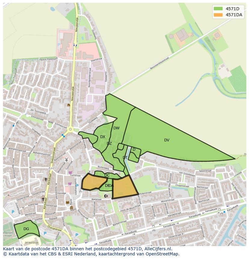 Afbeelding van het postcodegebied 4571 DA op de kaart.