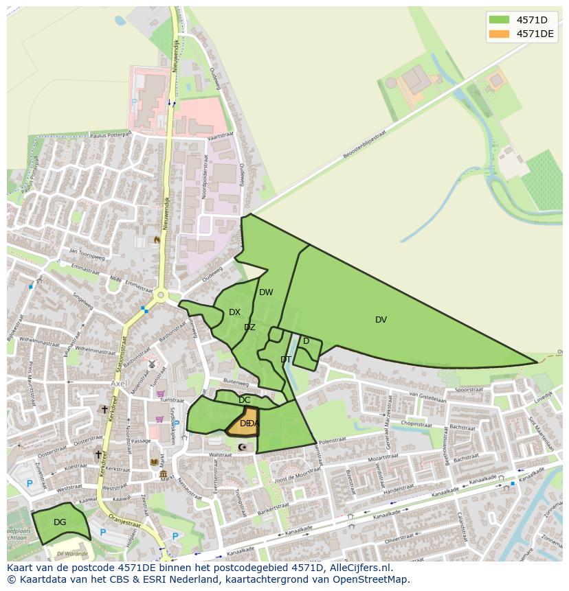 Afbeelding van het postcodegebied 4571 DE op de kaart.